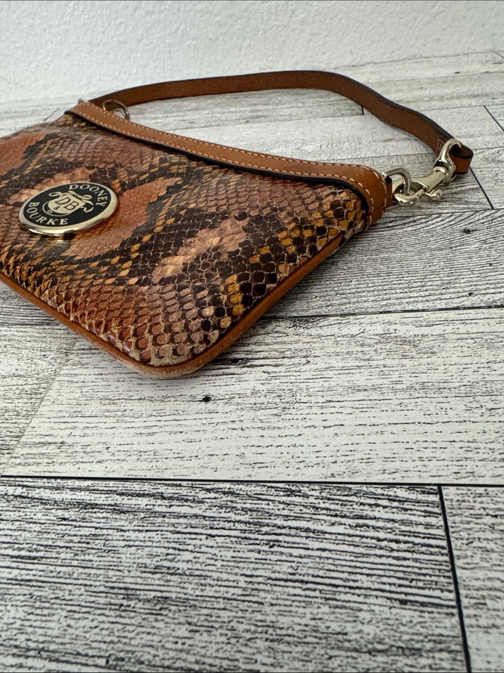 Dooney & Bourke Brown Snake Print Embossed Leather Wristlet - Picture 6 of 8